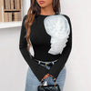 Sweet Style Design Three-dimensional Flower Decoration Black Long Sleeve Jumpsuit