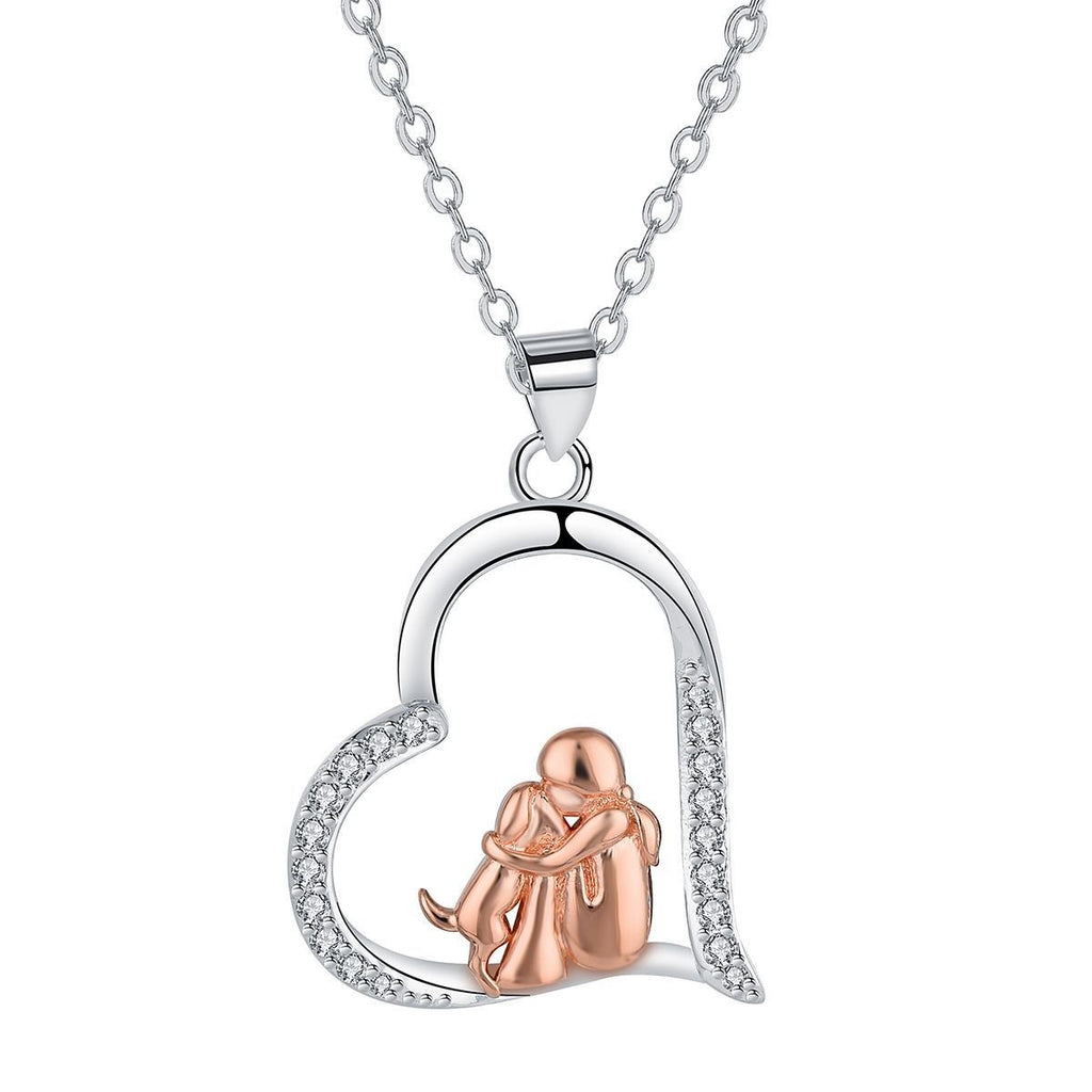 Love Guardian Pendant Girl And Dog Necklace