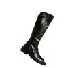Washed Horse Leather Belt Buckle Thick Bottom Thigh High Boots Women