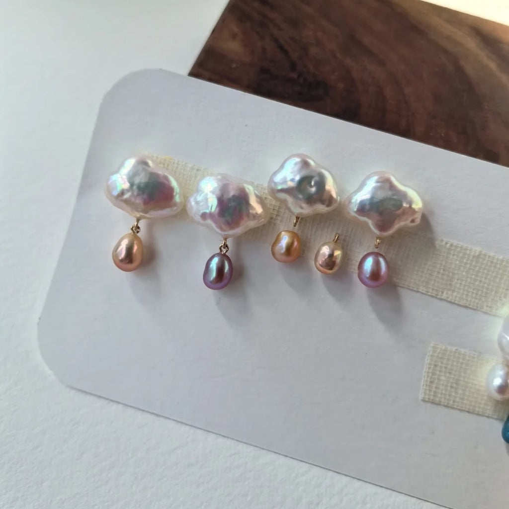 Clouds Shaped Freshwater Pearl Ear Studs