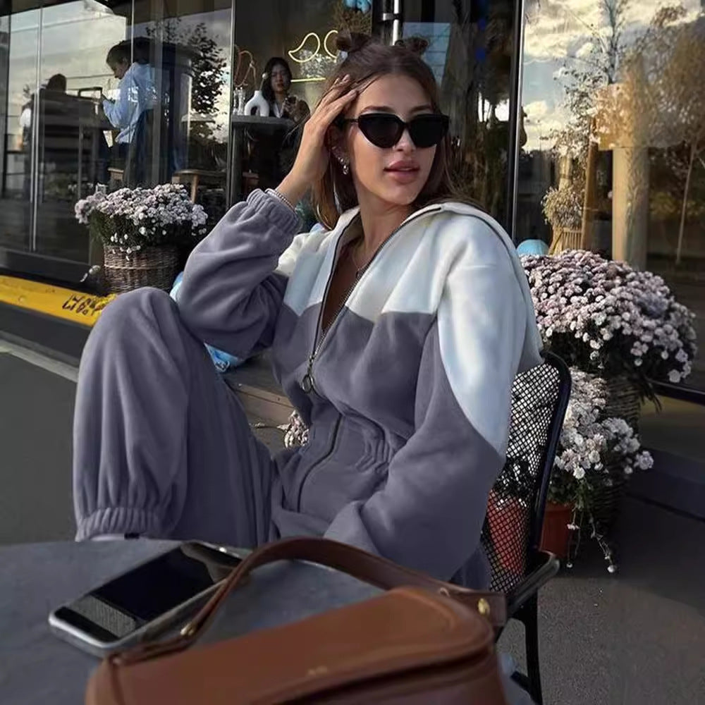 Women's European And American Style Sports Casual Contrast Color Jumpsuit