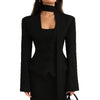 Solid Color And V-neck Scarf Decoration Long Sleeve Suit Coat