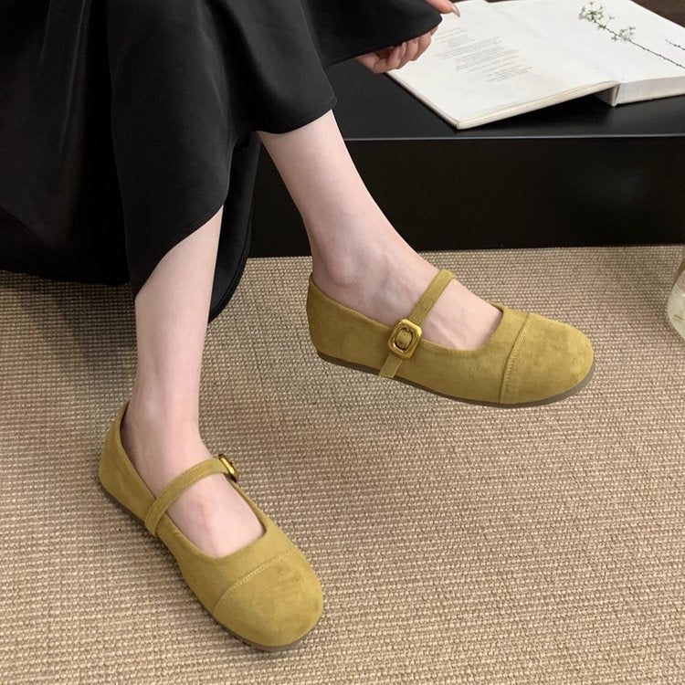 Low-cut French Vintage Suede Mary Jane Shoes Flat Shoes