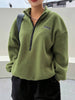 Patched Detail Drop Shoulder Half Zip Fleece Sweatshirt Long Sleeve Tops