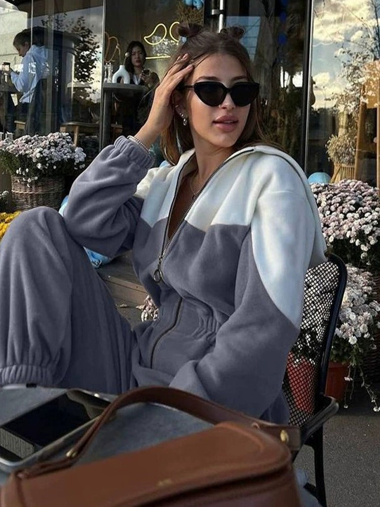 Women's European And American Style Sports Casual Contrast Color Jumpsuit