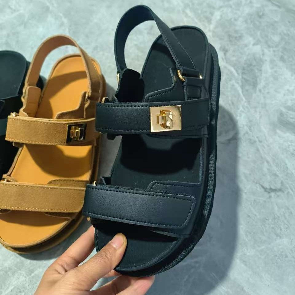 Plus Size Platform Sandals  Suede Velcro Outdoor Roman Sandals Women's Shoes