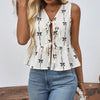 New Women's Elegant Slim V-neck Bow Print Vest