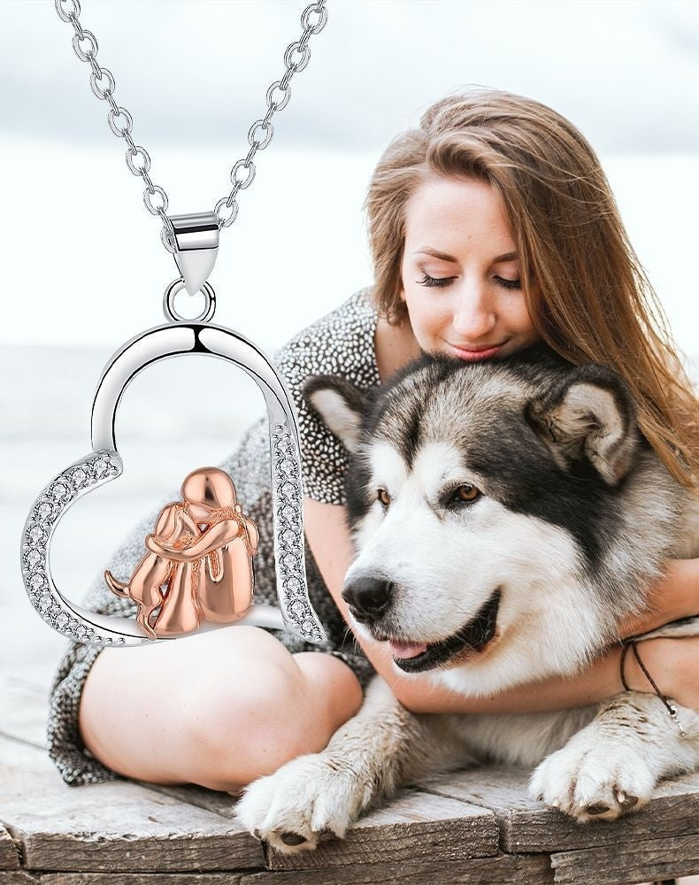 Love Guardian Pendant Girl And Dog Necklace
