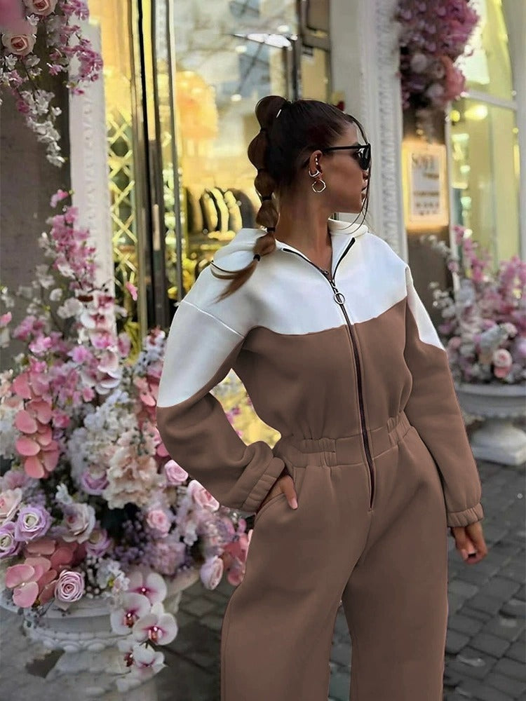 Women's European And American Style Sports Casual Contrast Color Jumpsuit