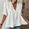 Women's Cut Flower Fur Ball Short-sleeved Lace Shirt