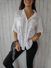 Women's Casual Hollow-out Design Pocket Long Sleeve Button-down Shirt
