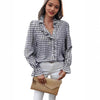 Women's French-style Plaid Shirt With Wooden Ears
