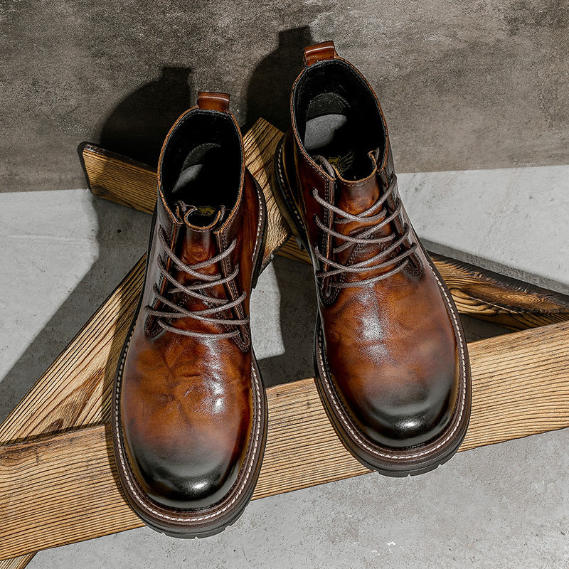 First Layer Cowhide Men's High-top Martin Boots British Formal Wear