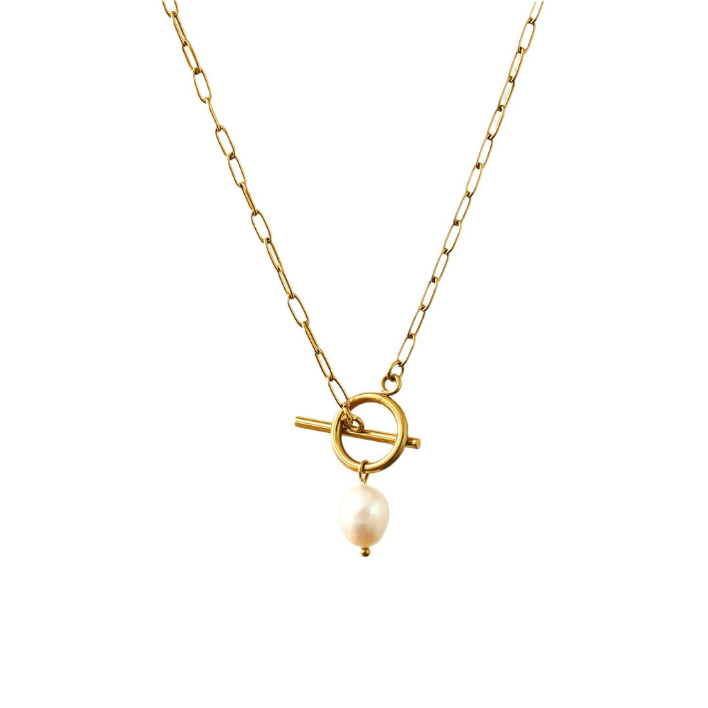 Hip Hop Necklace Women's Baroque Pearl Pendant Plated Real
