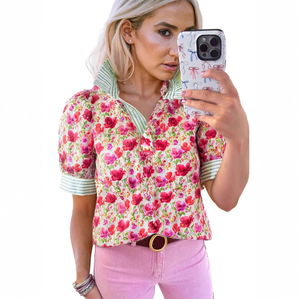 Printed Casual Loose Breathable Short Sleeve Shirt SpringSummer New V-neck