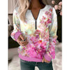 Printed V-neck Loose Zip Knitted Sweater