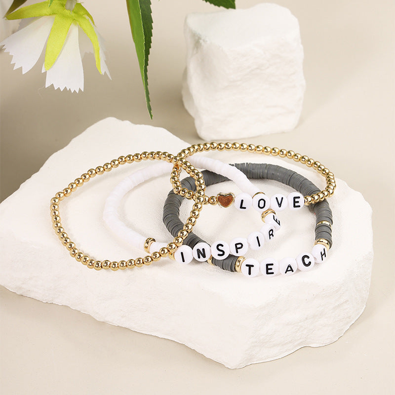 Handmade Beaded All-match Letters Combination Mixed Color Bracelet