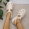 Korean Style Round Toe Ankle-strap Buckle Closed Toe Flat Hollowed