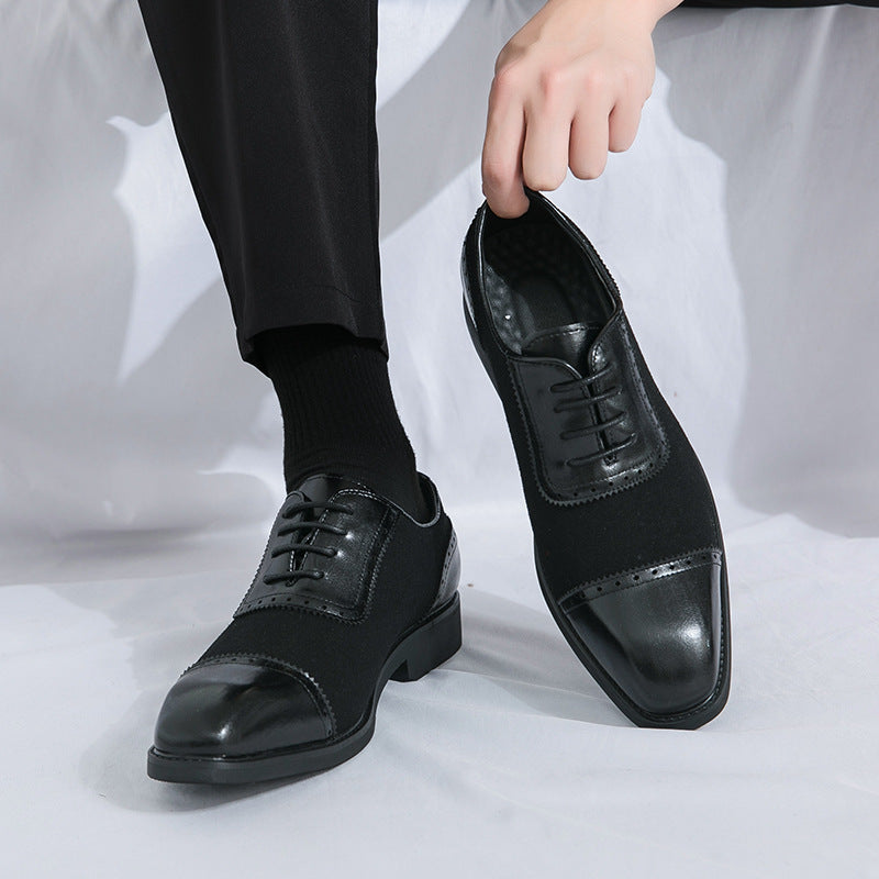 Men's Thick-soled Raised Round Toe Lace-up Business Leather Shoes
