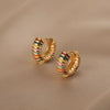 Retro Colorful Stripes Hoop Earrings Elegant Women's Light Luxury High-end Sense