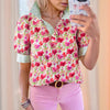 Printed Casual Loose Breathable Short Sleeve Shirt SpringSummer New V-neck