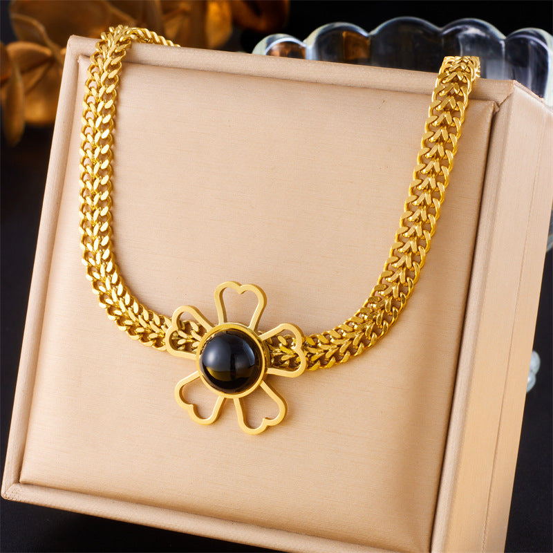 Fashion Stainless Steel Flower Cutout Necklace