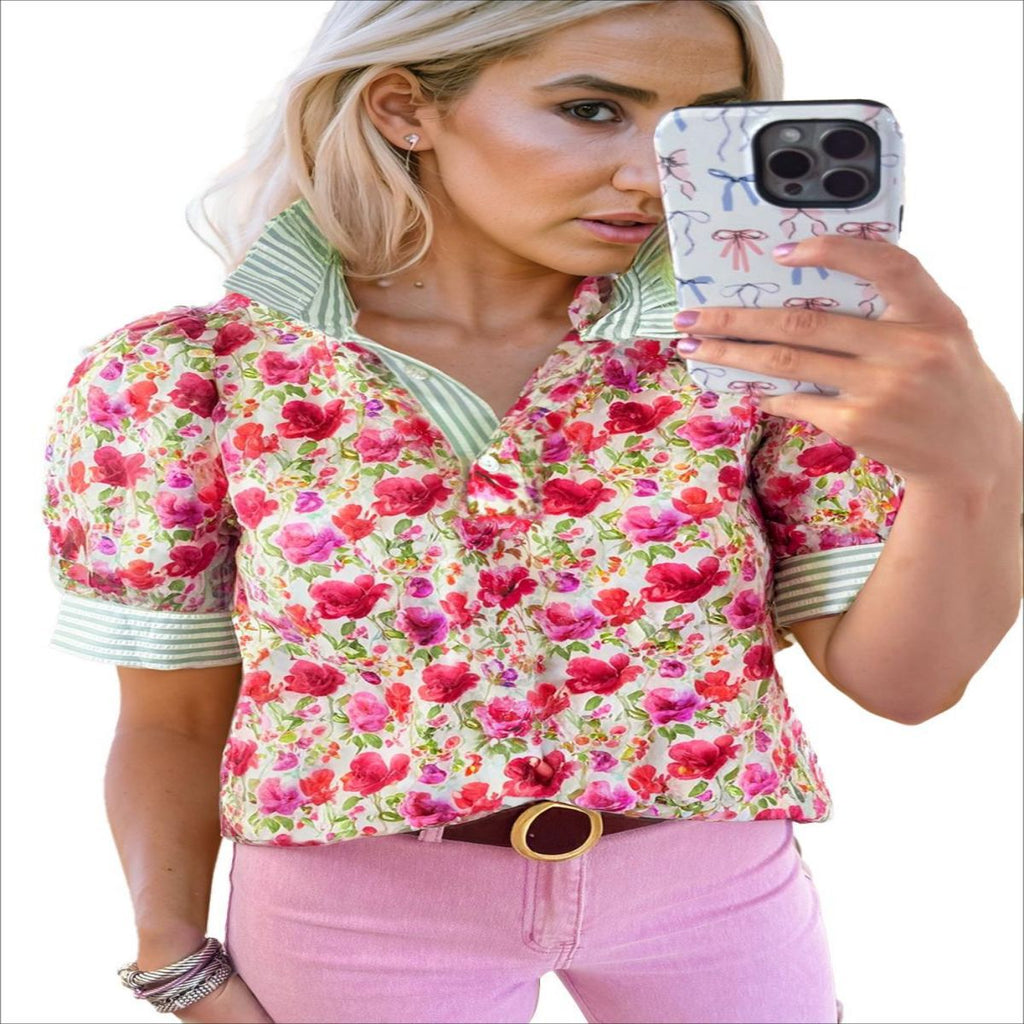 Printed Casual Loose Breathable Short Sleeve Shirt SpringSummer New V-neck