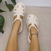 Korean Style Round Toe Ankle-strap Buckle Closed Toe Flat Hollowed