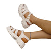 Korean Style Round Toe Ankle-strap Buckle Closed Toe Flat Hollowed