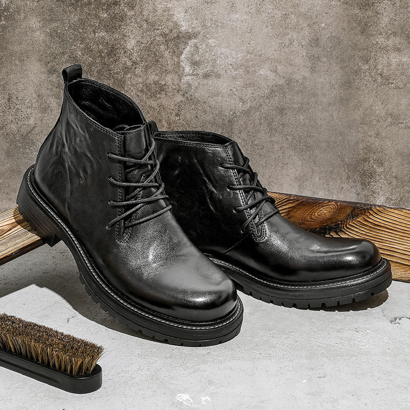First Layer Cowhide Men's High-top Martin Boots British Formal Wear