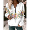 Printed V-neck Loose Zip Knitted Sweater