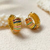 Retro Colorful Stripes Hoop Earrings Elegant Women's Light Luxury High-end Sense