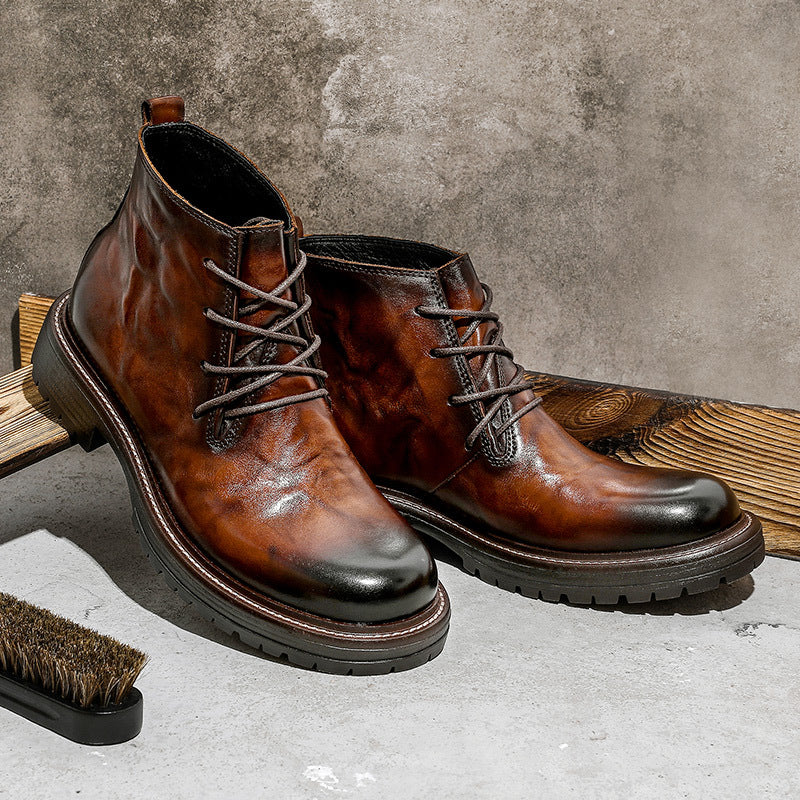 First Layer Cowhide Men's High-top Martin Boots British Formal Wear