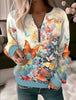 Printed V-neck Loose Zip Knitted Sweater