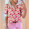 Printed Casual Loose Breathable Short Sleeve Shirt SpringSummer New V-neck