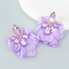 Ins Style Alloy Diamond-embedded Fabric Flower Earrings For Women