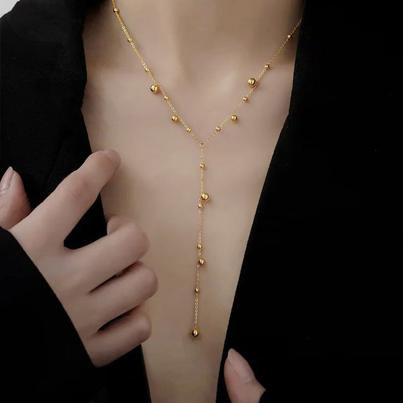 S925 Sterling Silver Beanie Tassel Long Flow Necklace
