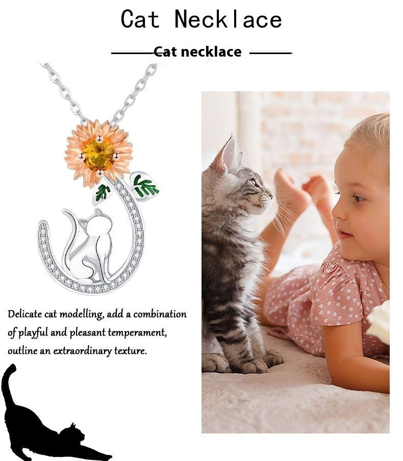 Sunflower Necklace Original Cute Cat Pendant