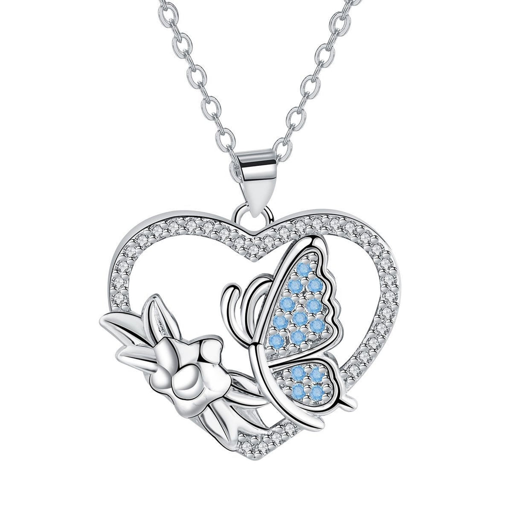 Heart-shaped Inlaid Butterfly Necklace Women's Romantic Fashion Clavicle Chain