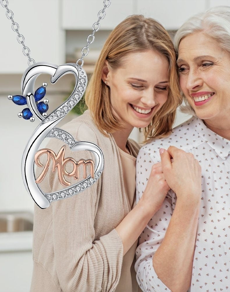European And American High-grade Ornament Infinite Love Doppel Herz Butterfly Mom Necklace