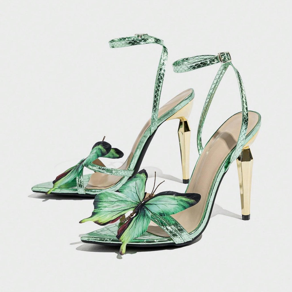 Women's Three-dimensional Butterfly Decorative Electroplated Stiletto Heel Sandals