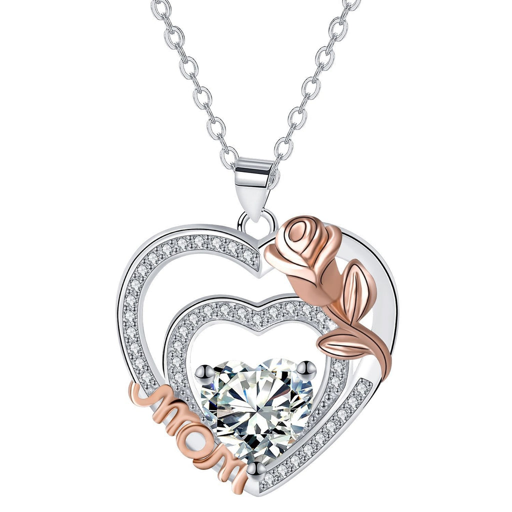 European And American Style Jewelry Vintage Rose Heart Pendant Mom Necklace For Mom Jewelry Gift