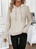 Casual Rib Sunken Stripe Pullover Hooded Long Sleeves Sweater