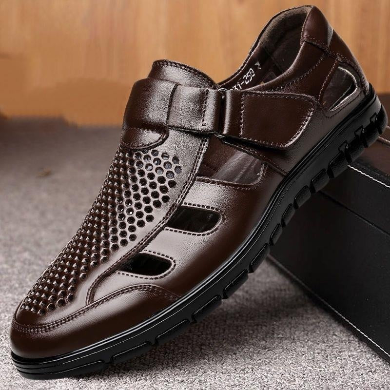 Men's Business Casual Hollow Work With Holes Leather Sandals