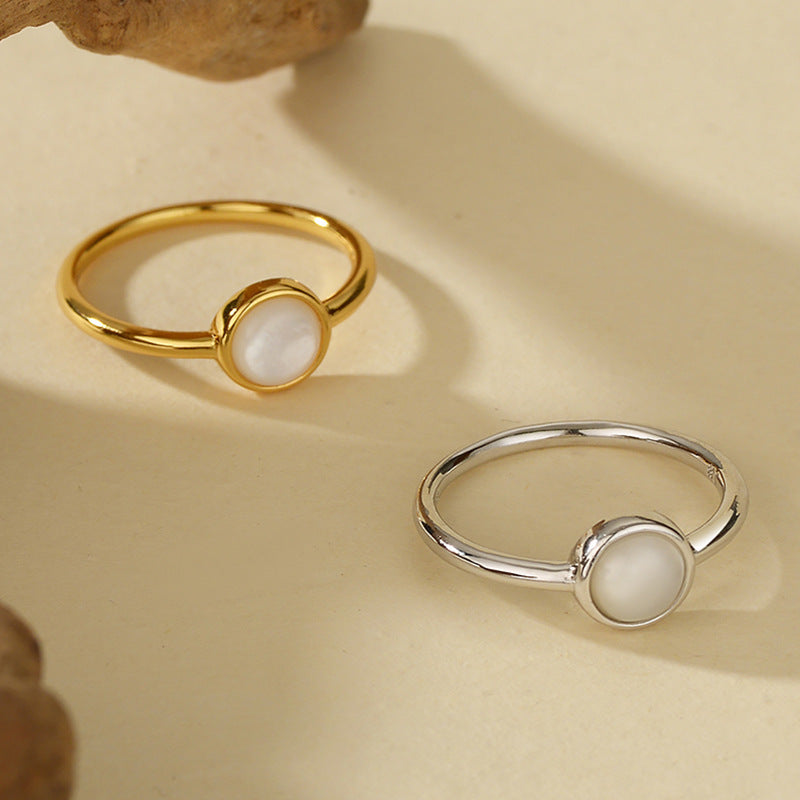 925 Sterling Silver White Shell Ring Female Advanced Design