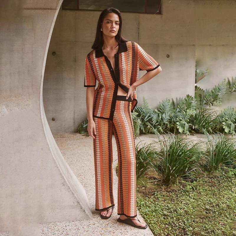 Suit Women's Knitted Vintage Stripe Trousers