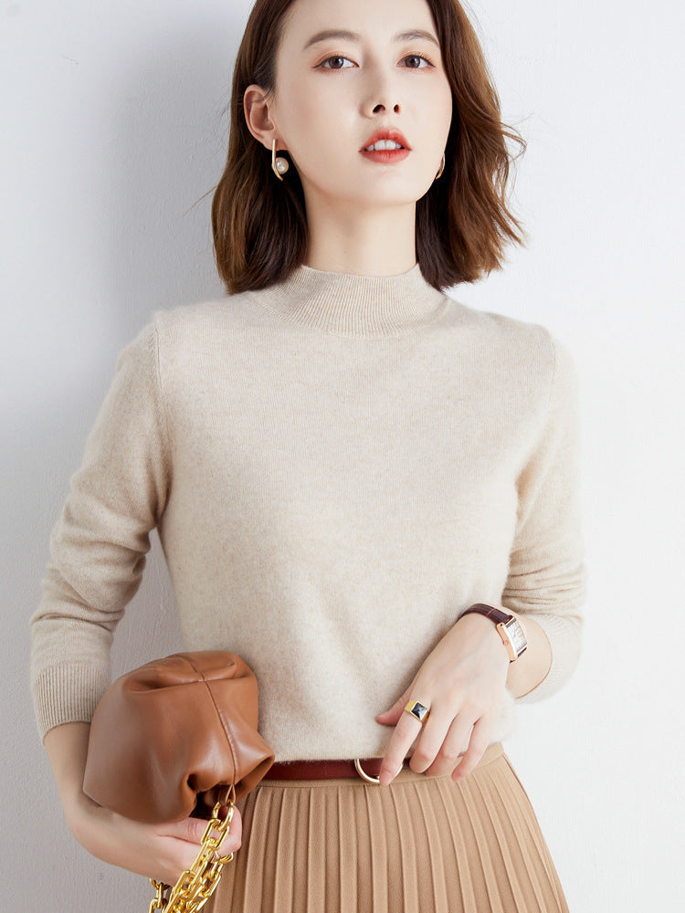 Wool Blend Ladies Loose Turtleneck Knit Sweater