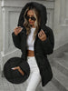 Casual Adjustable Waist Quilted Mid-Length Hooded Padded Padded Coat Clothes Winter For Women