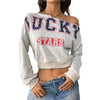 Letter Print Diagonal Collar Short Navel Women's Top