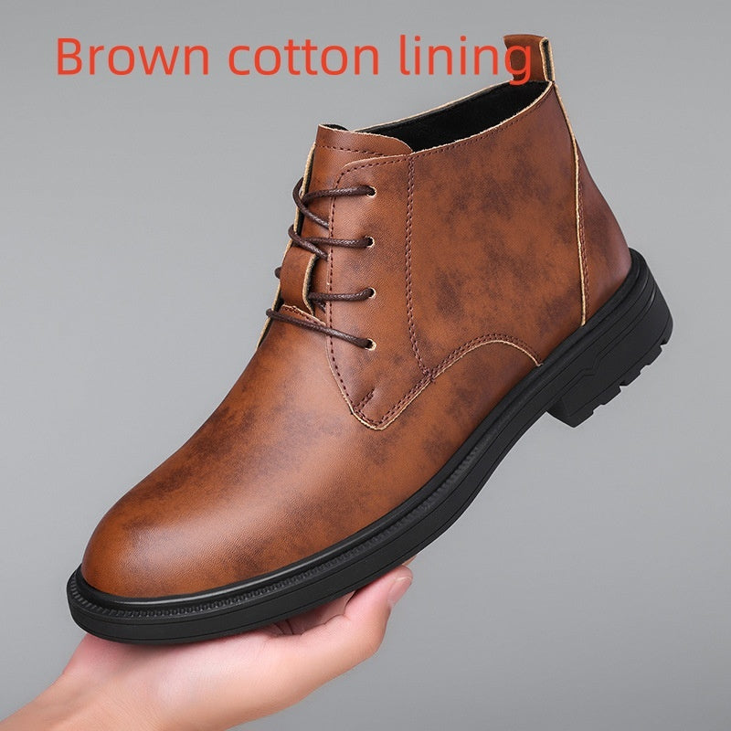 Retro Lace Up Denim Trendy Mid-length Warm Non-slip Men's Martin Boots